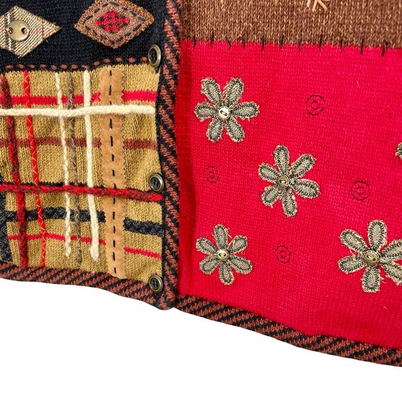 Vintage Y2K Susan Bristol Fall Embroidered Mixed Media Knit Vest Size Medium - Picture 6 of 11